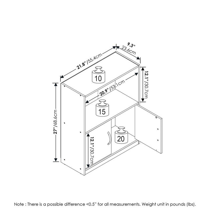 Furinno Gruen 2-Tier Open Shelf Bookcase with 2 Doors Storage Cabinet, Metropolitan Pine