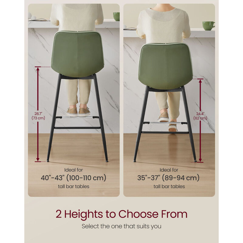 Set of 2 Bar Height Stools &ndash; Modern Tall Chairs with Back Support & Sturdy Base for Home Bar or Countertop