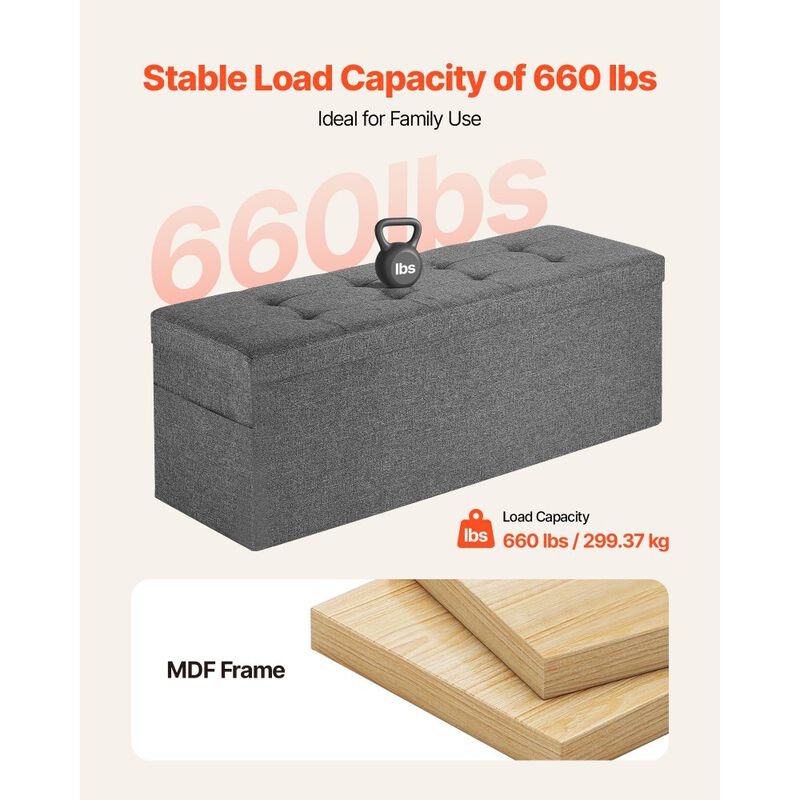 Upholstered Storage Ottoman Bench with Folding Design and Side Bags image number 3