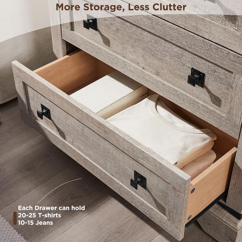 32" Rustic Nightstand with Charging Station, 3 Drawers, Wood End Table image number 5