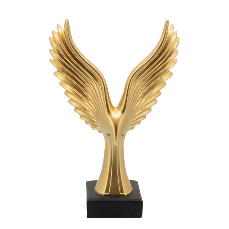 Resin Eagle Design Table Decor with Block Base, Gold - Benzara