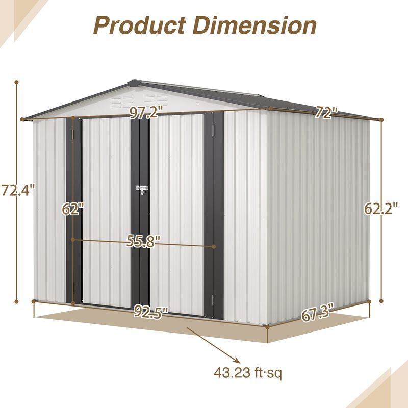 Mondawe 8x6 FT White Outdoor Storage Shed with Lockable Doors