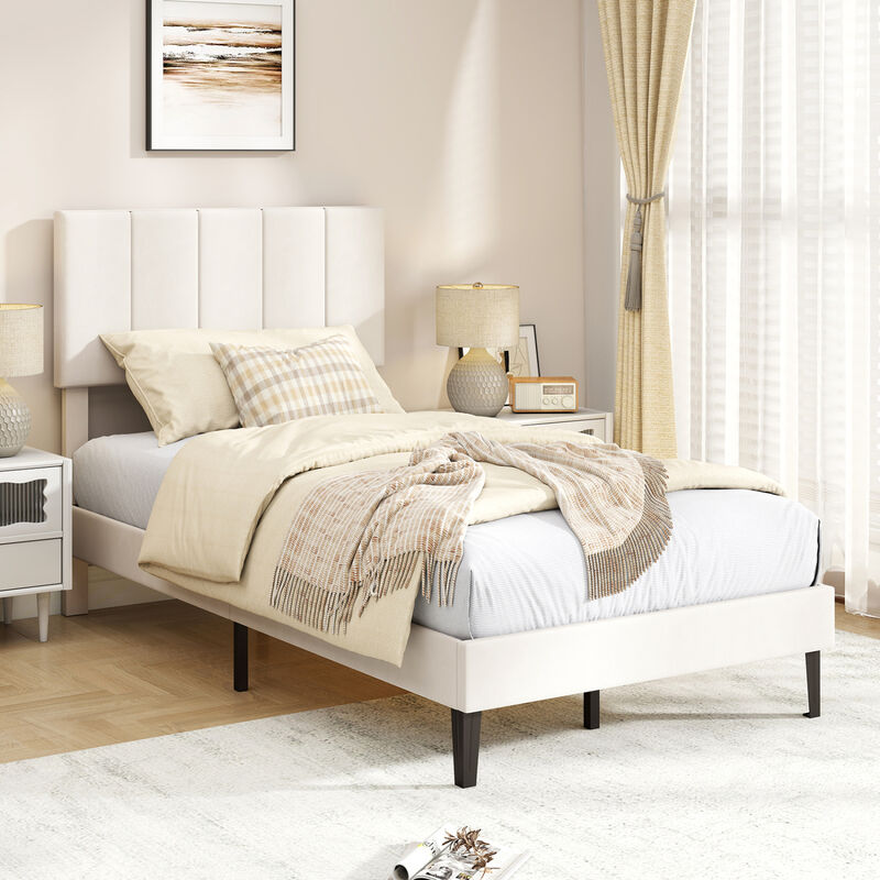 Velvet Platform Bed with Upholstered Headboard and Noise Free Design image number 2