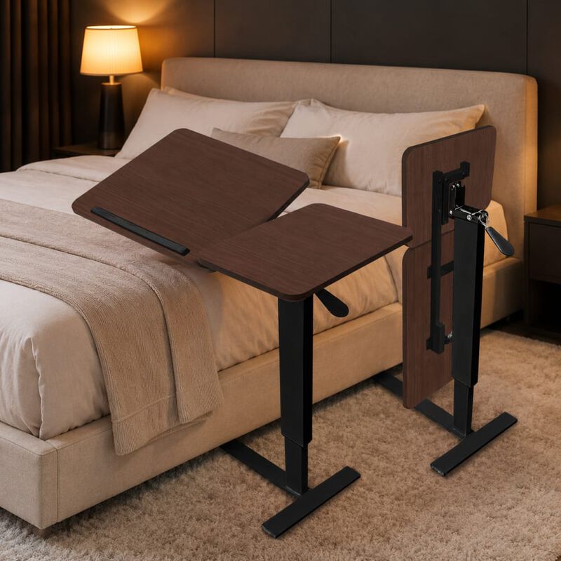GOODSILO Mobile Rolling Height Adjustable Overbed Bedside Desk Tilting Laptop Stand Tray Table with Wheels for Use on Bed, Sofa for Work, Meals, Reading Activities image number 2