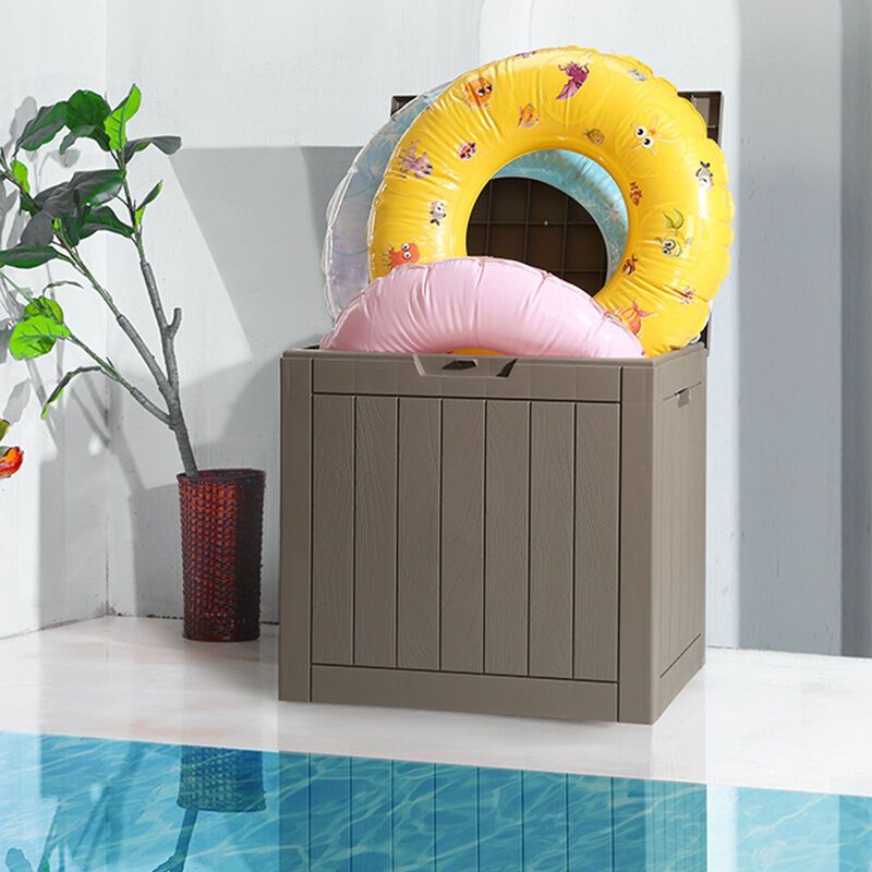 Outdoor Resin Deck Box 31 Gallon, Waterproof Storage for Cushions and Tools-Grey image number 1