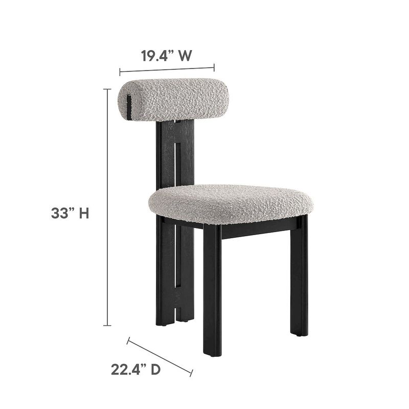 Modway Torian Upholstered Boucle Dining Chairs Set of 2 in Walnut Black - 3-Legged Farmhouse Kitchen Chairs - Mid-Century Modern Armless Accent Chairs - Comfortable Side Chairs with Wood Legs image number 2
