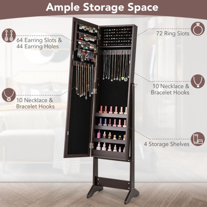 Hivvago Mirrored Standing Jewelry Cabinet Storage Box