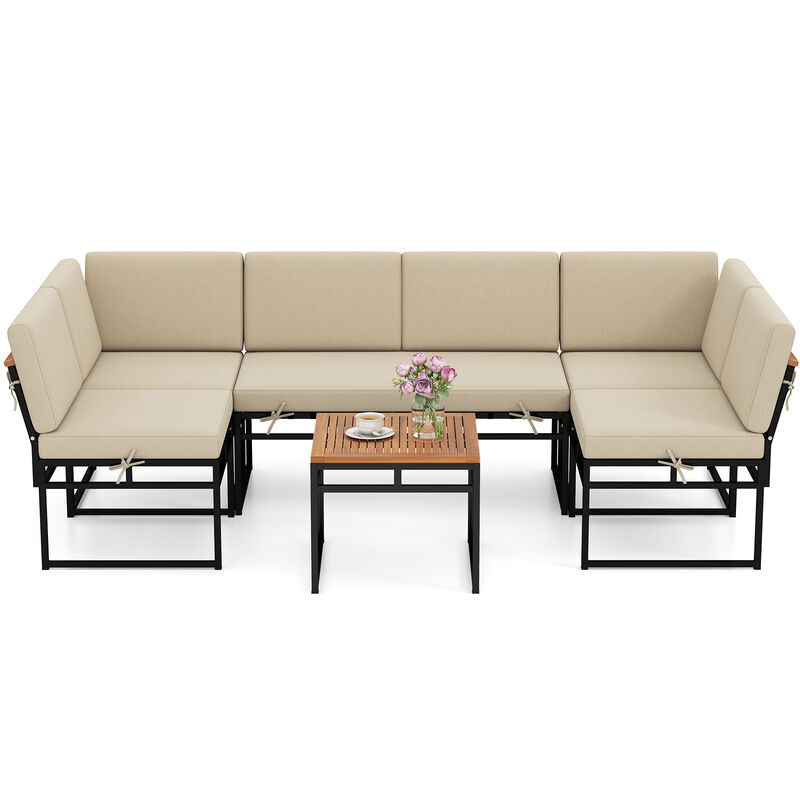 Beige Outdoor Sectional Sofa Set, 6-Piece Conversation Set with Cushions image number 3