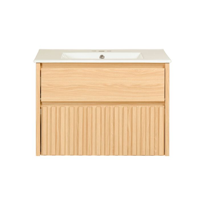 Sherwin 30" Slat Modern Coastal 2-Drawer Wall Mounted Bath Vanity Cabinet Only (Sink Basin Not Included)