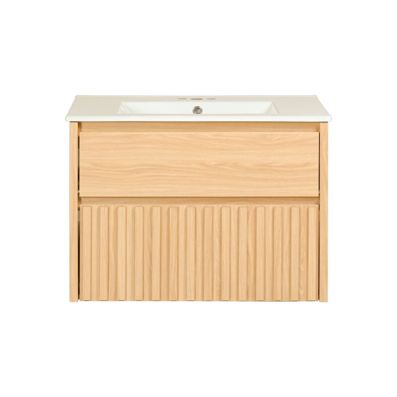 Sherwin 30" Slat Modern Coastal 2-Drawer Wall Mounted Bath Vanity Cabinet Only (Sink Basin Not Included) image number 0