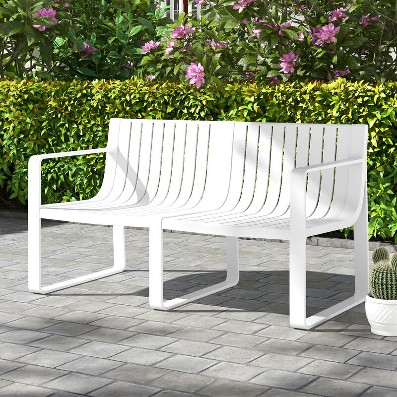 Backyard 2-Person Plastic Bench with Water-Resistant Finish and Curved Back