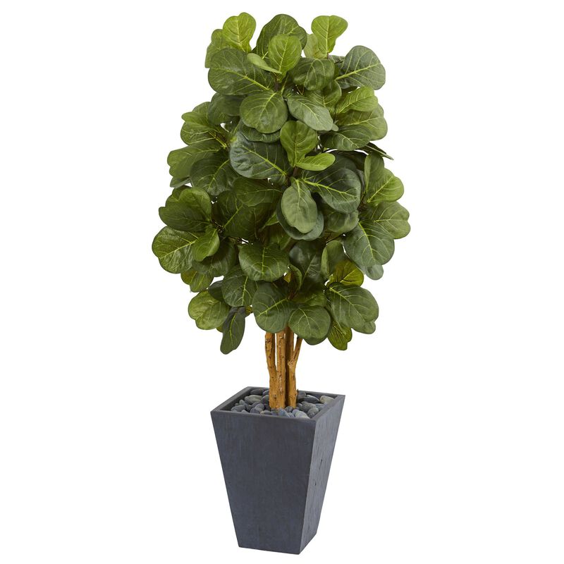 Hivvago 5.5 Feet Fiddle Leaf Artificial Tree in Slate Planter