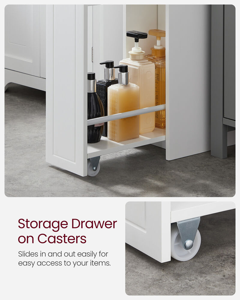 White Narrow Storage Organizer Cabinet with Pull Out Drawers image number 4