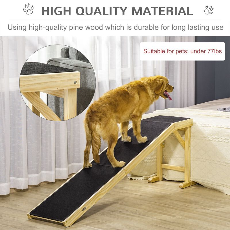 Natural/Black Pet Access: 74"L Wooden Ramp with Non-slip Carpet Top image number 3