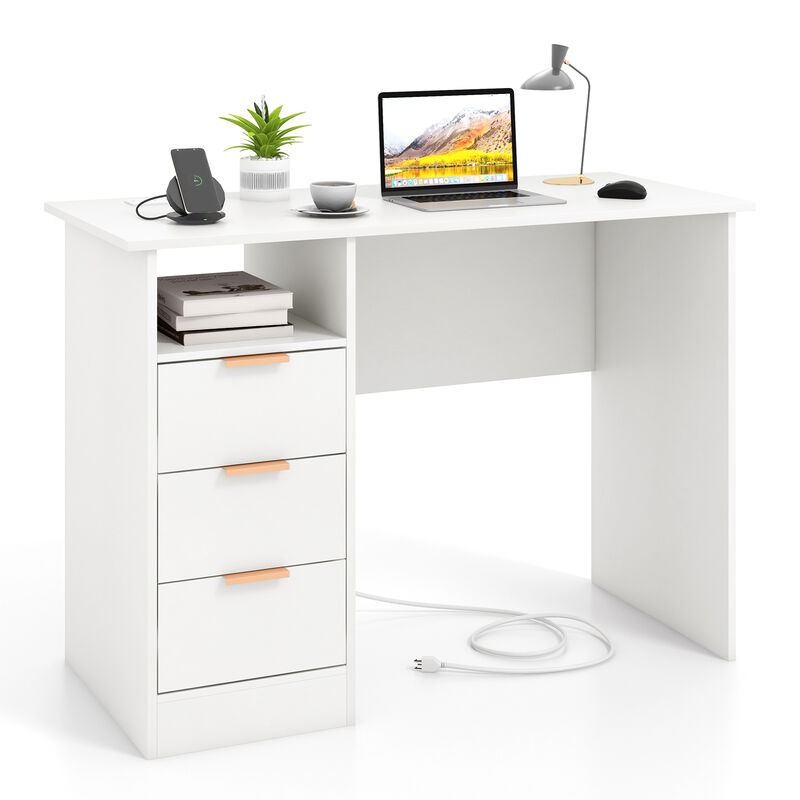 Space-Saving Home Office Desk with Power Outlet and Multiple Drawers