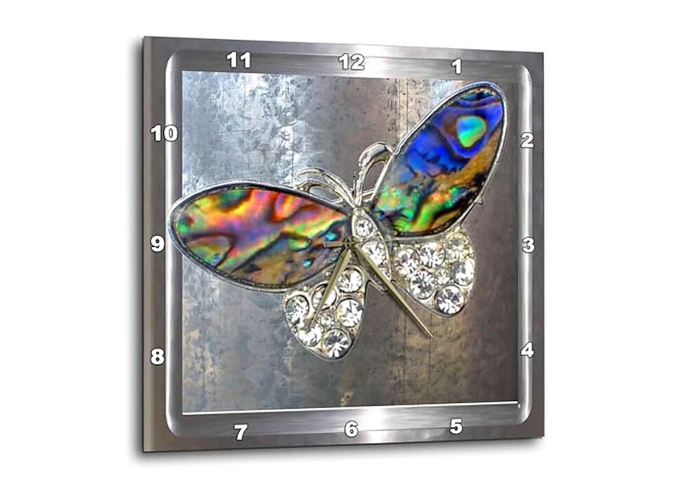 Silver Glitter Butterflies Wall Clock 10 Inch Home Decor