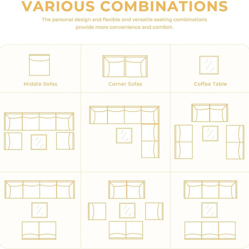 Mondawe Outdoor All Iron Detachable Rattan Corner Sofa Set,UV Resistant Waterproof Pad Sofa Set