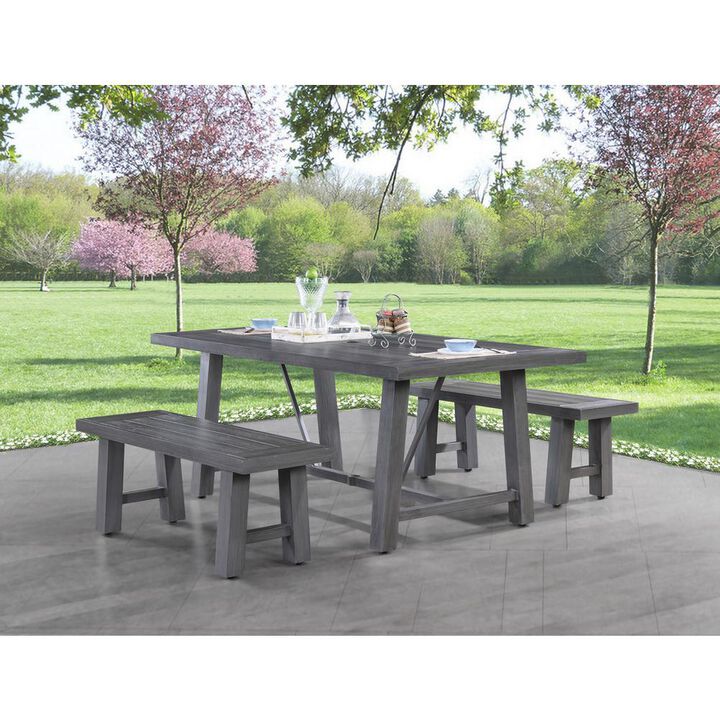 3-piece outdoor picnic dining set in Grey (1 table + 2 bench)