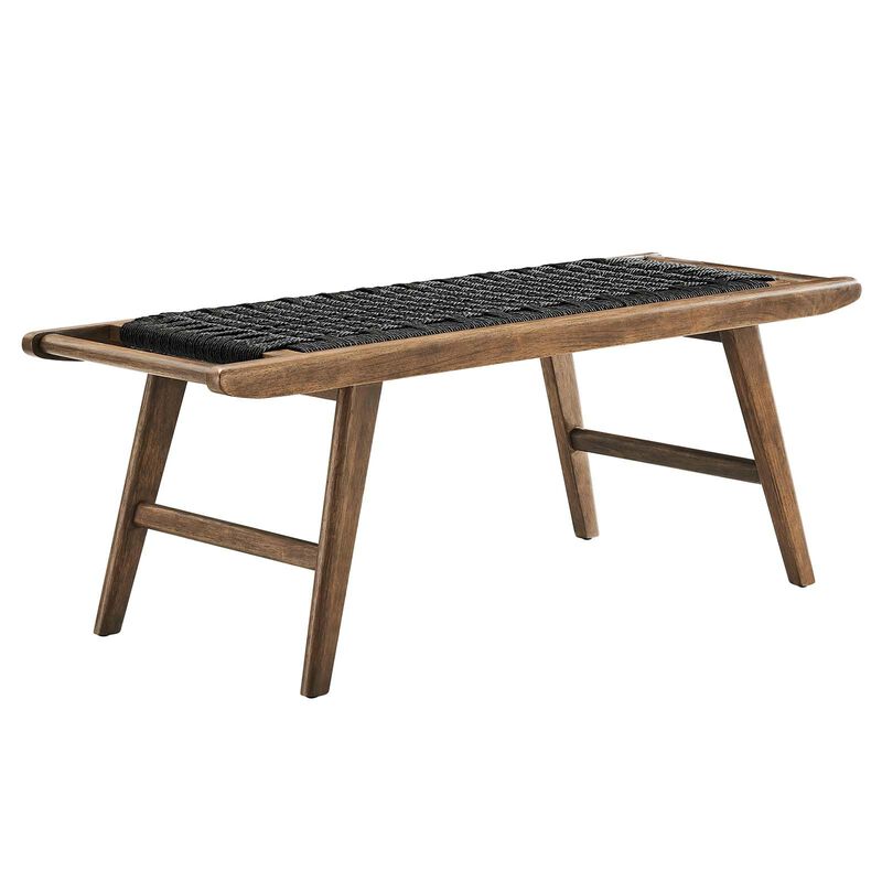 Modway Saoirse 47" Wove Rope Wood Bench in Walnut Black image number 0