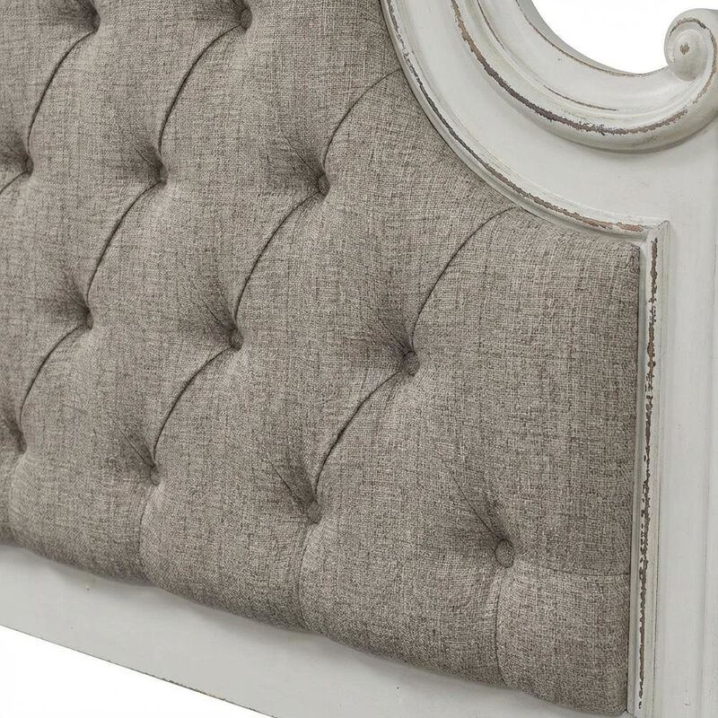 Liberty Furniture Antique White Upholstered Panel Headboard with Chenille Fabric and Solid Wood image number 3