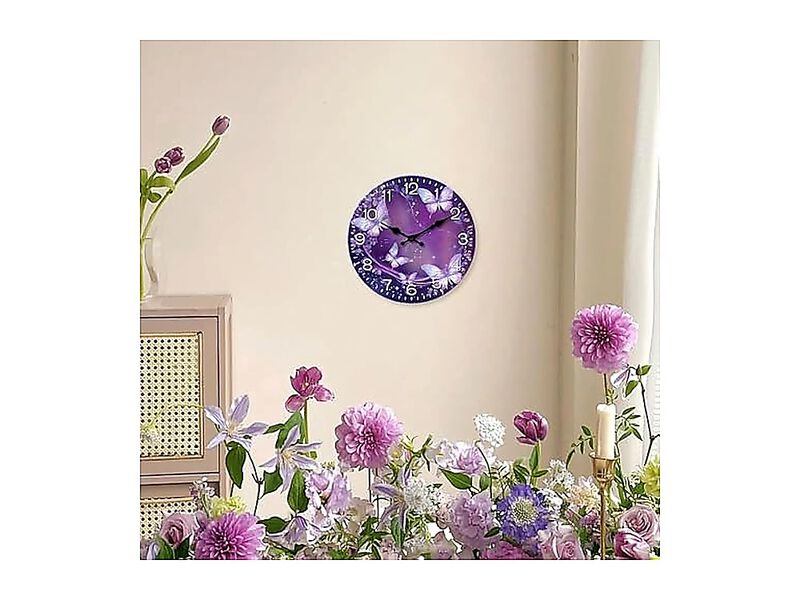 Purple Wall Clock Girls Bedroom Analog Butterfly Clocks Battery Operated 12 Inch image number 2