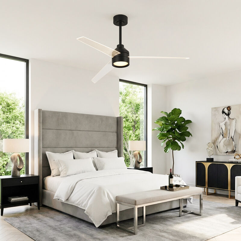 55" Modern Black Reversible Dimmable 8-Speed Ceiling Fan with Light and Remote image number 2