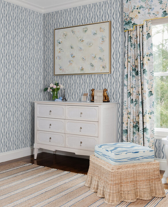 Rhys Blue IKAT Stripe Wallpaper