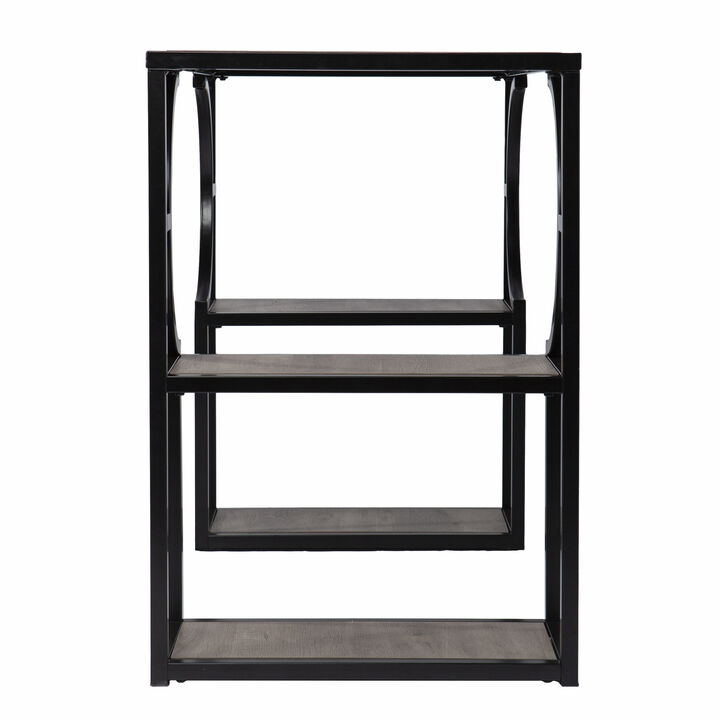 Rustic Wood and Metal Writing Desk with Storage Shelves and Drawers