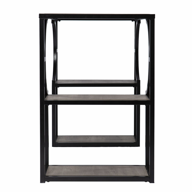 Rustic Wood and Metal Writing Desk with Storage Shelves and Drawers