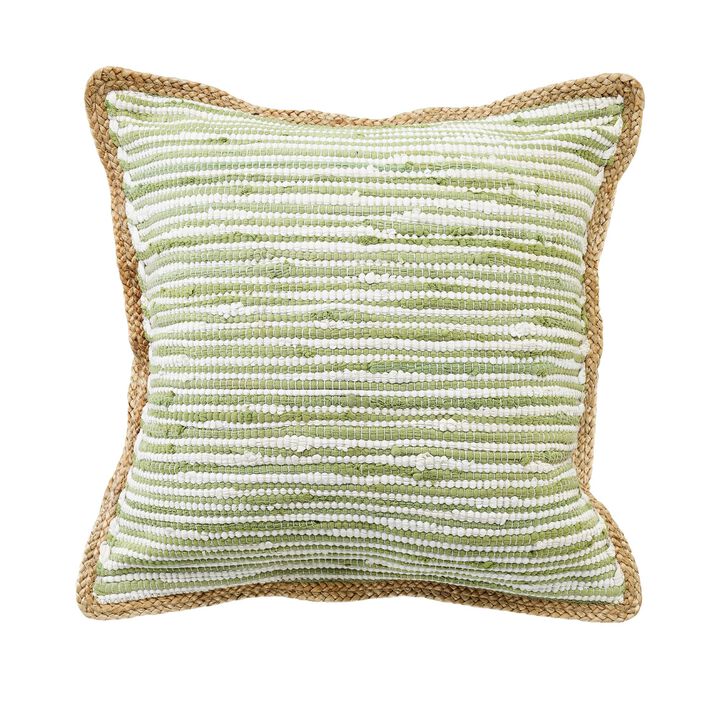 20" Green and White Striped Pattern Square Throw Pillow