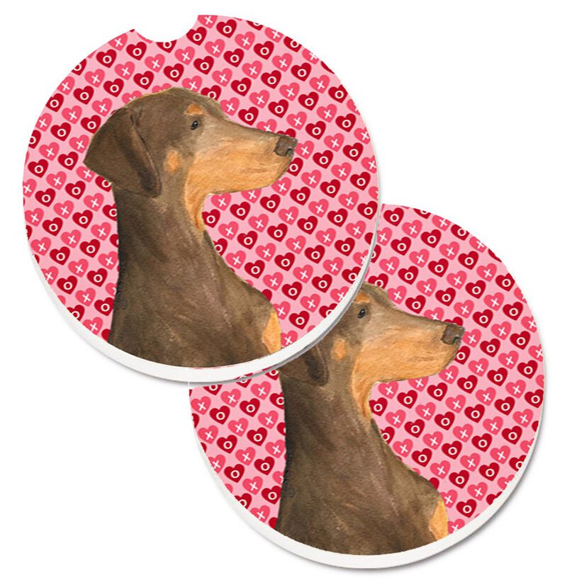 Caroline's Treasures Doberman Hearts Love & Valentine's Day Portrait Set of 2 Cup Holder Car Coasters SS4479CARC, 2.56, Multicolor image number 0