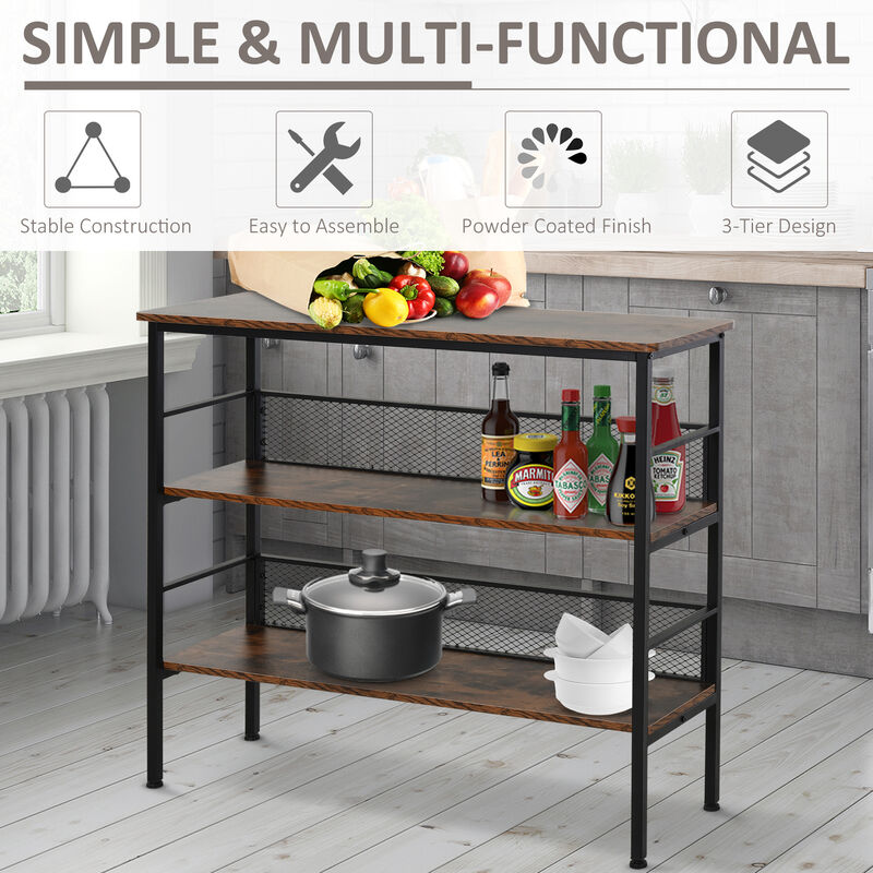 3-Layer Brackets Industrial Storage Rack Bookshelf Multi-role Spacious Black