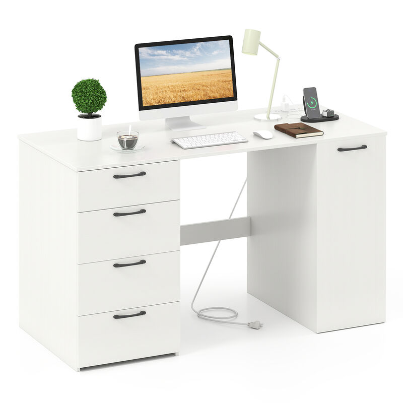 Desk with Built-in USB Ports and 4 Storage Drawers &ndash; Perfect for Home Office