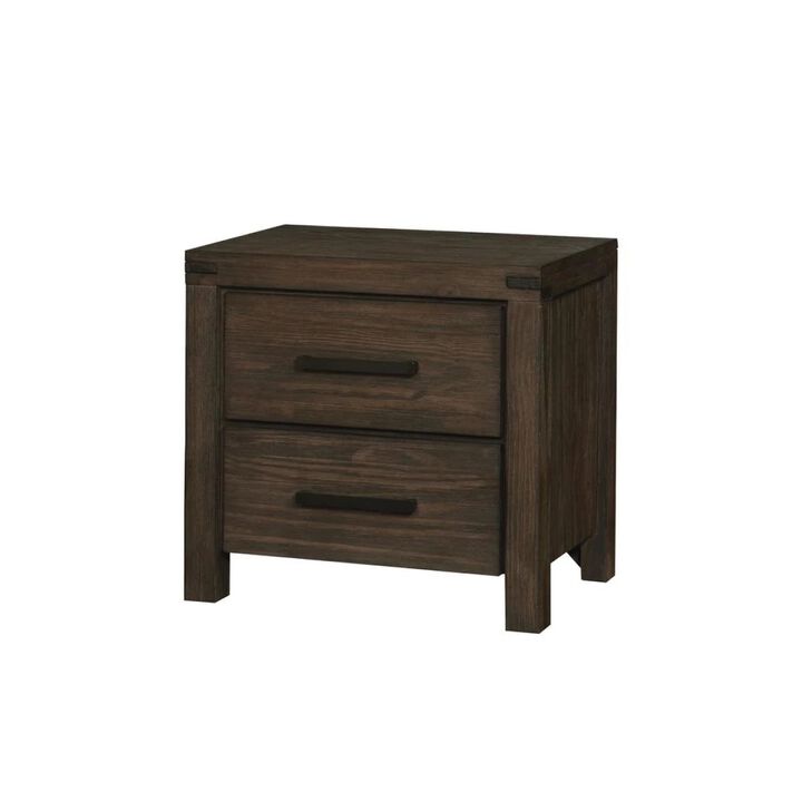 Rustic Style Wire Brushed Rustic Brown 1pc Nightstand Solid wood 2Drawers bedside Table Metal Bar Handles