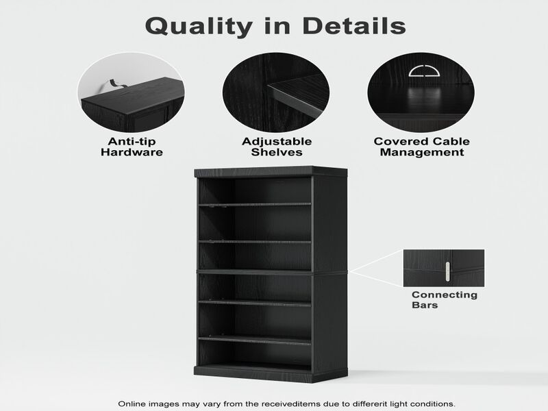 62" Black Wood Grain Doorless Decorative Storage Cabinet Bookcase