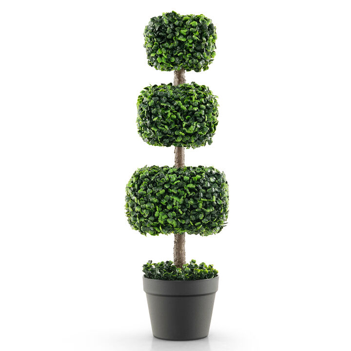 35 Inch Artificial Boxwood Topiary Ball Tree with Cement-filled Pot-Green