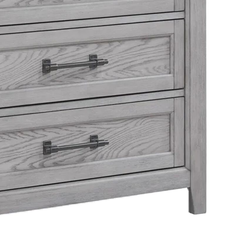 Bix Tall Dresser Chest, 6 Dovetail Drawers, Bronze Handles, Light Gray