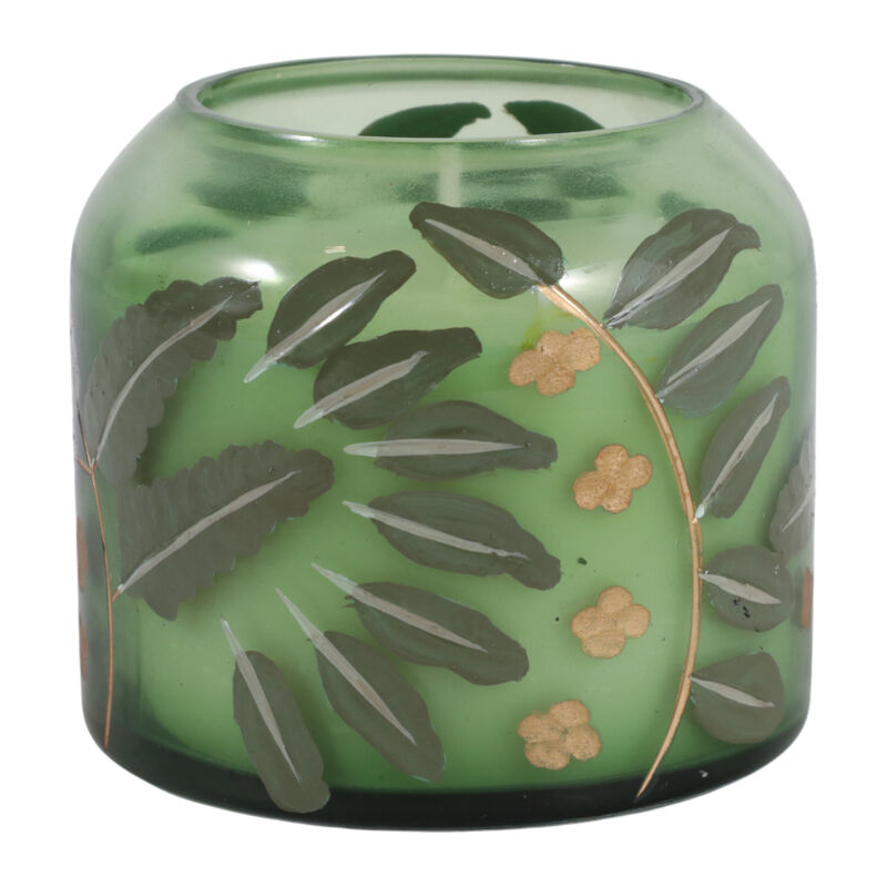 4" 12 Oz Gardenia Floral Pattern Candle, Green image number 2