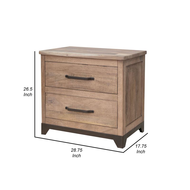Umey 29 Inch Nightstand, Drawers, Metal Handles, Support Legs, Wood, Brown - Benzara