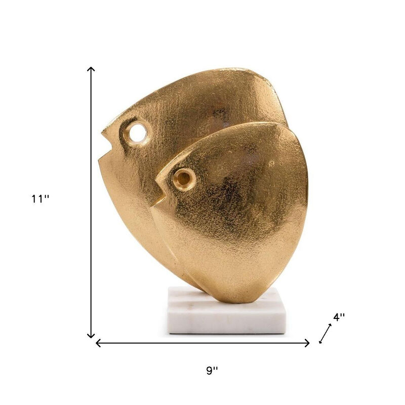 HomeRoots 11" Gold And White Aluminum And Marble Fishes Tabletop Sculpture image number 4