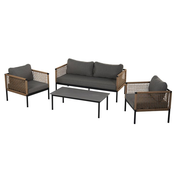 Mondawe Outdoor Rattan Removable Sofa Set,Durable All-Aluminum Frame & Olefin Seat Cushions
