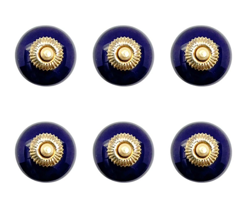 HomeRoots Set of Six Cobalt And Gold Ceramic Drawer Pull Knobs