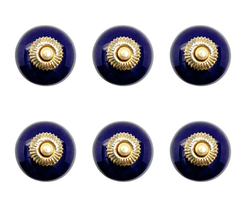 HomeRoots Set of Six Cobalt And Gold Ceramic Drawer Pull Knobs image number 0