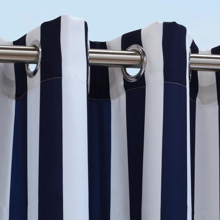 Commonwealth Outdoor Decor Coastal Stripe Grommet Top Curtain Panel - 50x84'' - Grey