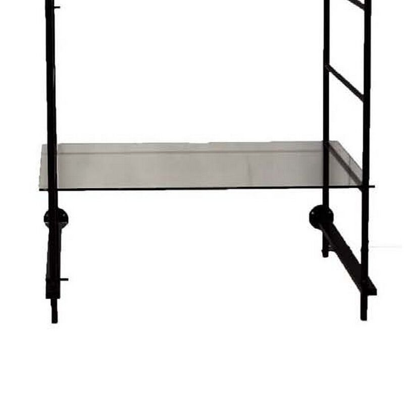 Plant Display Stand, 87 Inch, 3 Shelves Black Metal Ladder Design - Benzara