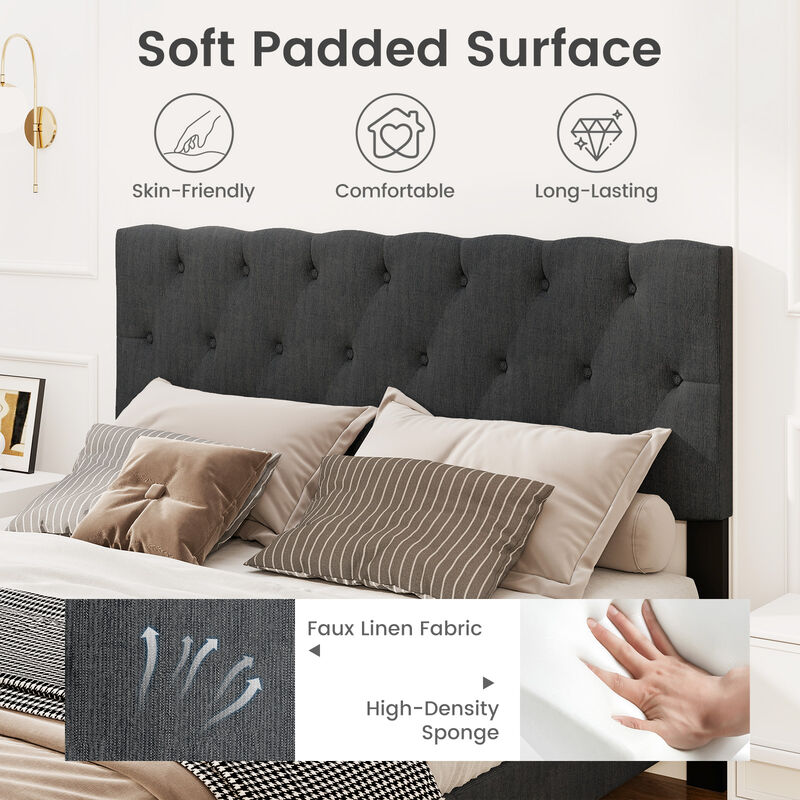 Upholstered Platform Bed with Tufted Headboard and Sturdy Wooden Slats