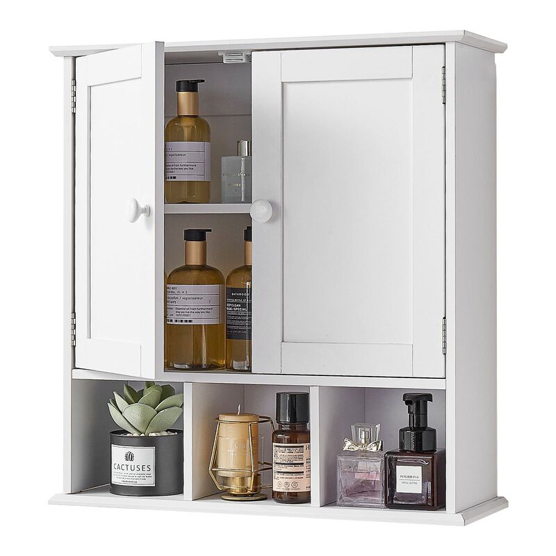 Wall Mounted Bathroom Cabinet with Mirrored Doors, Adjustable Shelf and Open Storage-White image number 8