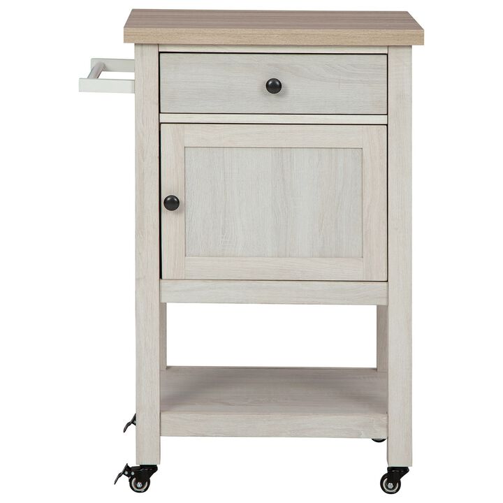 36 Inches Single Drawer Bar Cart with 1 Door, Antique White-Benzara