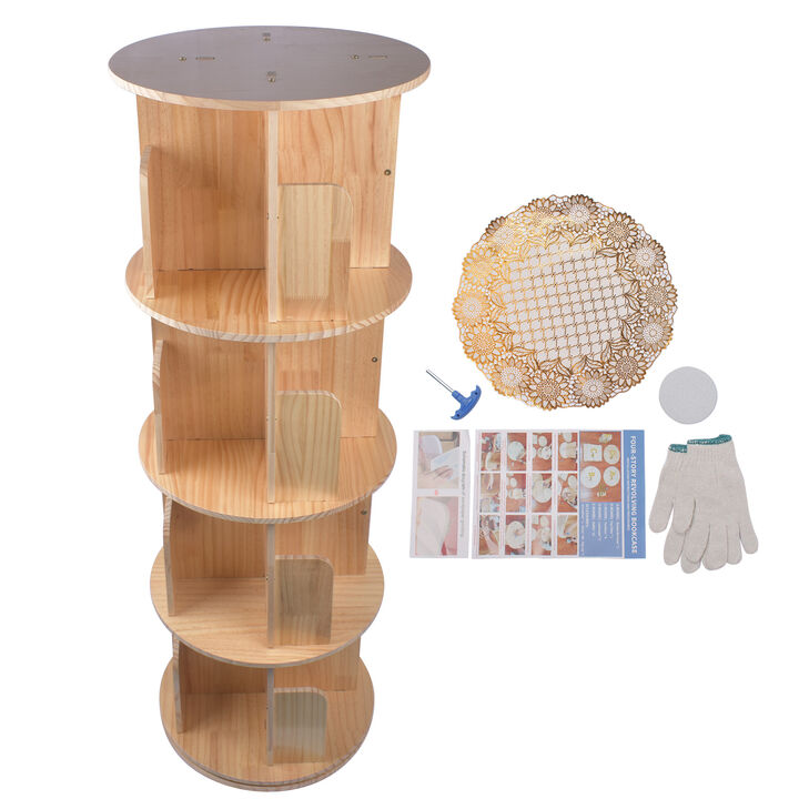 360° Rotating Bookshelf 4-Tier Stackable Book Organizer for Space-Saving Storage