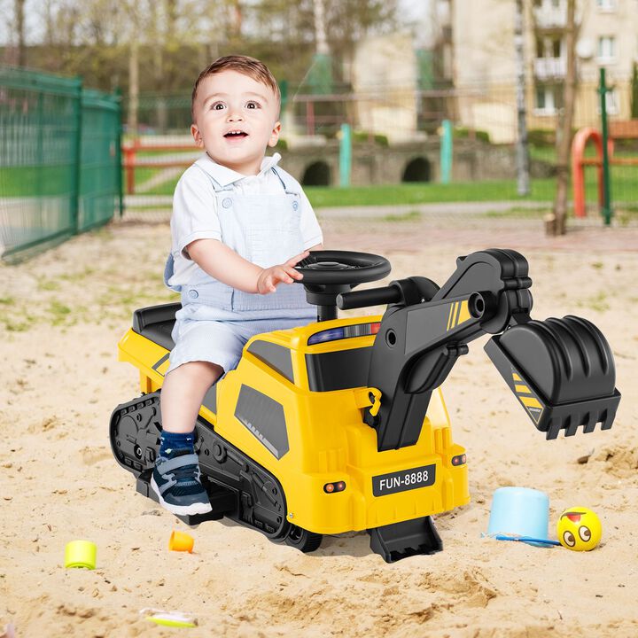 3-in-1 6V Kids Ride-On Excavator Tractor with Adjustable Arms and Music